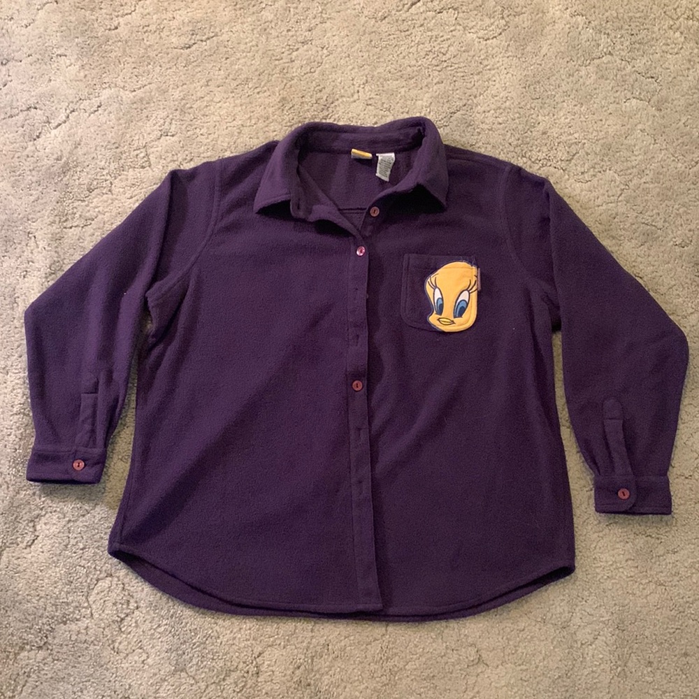 Y2K Looney Tunes Tweety Bird Fleece Button Up